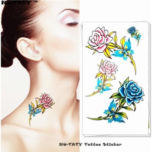 Nu-TATY Cute butterfly flower Temporary Tattoo Body Art Arm Flash Tattoo Stickers 17*10cm Waterproof Fake Henna Painless Tattoo