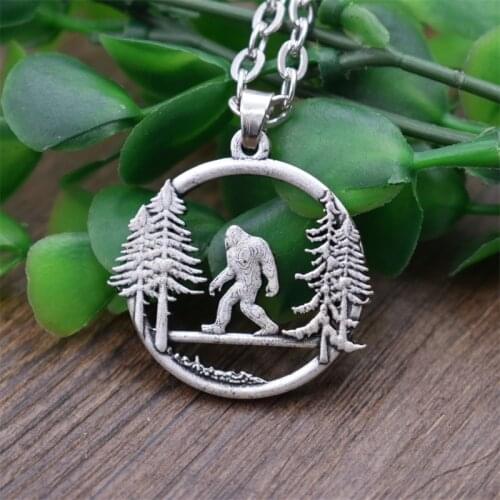 Bigfoot necklace bigfoot in the pine tree mountain Outdoor adventure jewelry