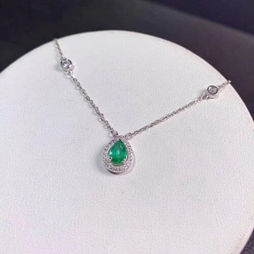 Natural green Emerald stone Necklace natural gemstone Pendant Necklace S925 silver trendy classic water drop girl gift Jewelry