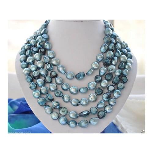 Classic Charming 8-10mm blue baroque freshwater pearl necklace 90"