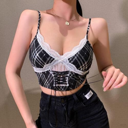 V-Neck Strap Camisole Female Summer Inside And Outside Wear Stitching Lace Design Sense Of Sleeveless Hot Girl Blouse