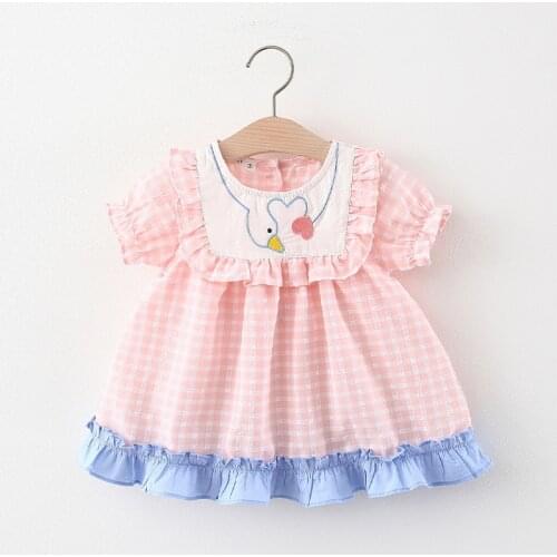 Infant Girls Princess Dresses Summer 2021 Fashion Cartoon Embroidered Short Sleeve Cute Clothes Childrens Dress Clothing Cotton