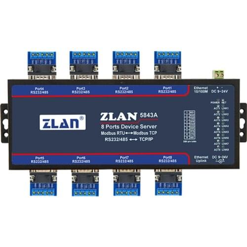 Serial port server modbus gateway 8-port RS232/485 to TCP Ethernet converter remote controlled ZLAN5843A