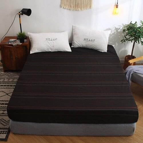 BedCover Simplicity Pure Pattern Printing Brushed Fitted Sheet Mattress Cover With Elastic Band Soft Bedding Linens Home Textile