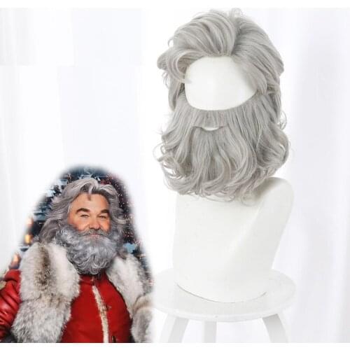 The Christmas Chronicles 2 Cosplay Wig Santa Claus Wig + Free Wig Cap Silver Gray Whiskers Wigs for Xmas Role Cosplay