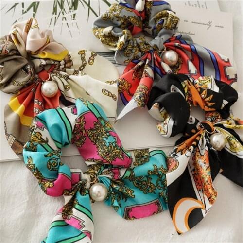 Ruoshui Boho Chiffon Scrunchies for Woman Soft Silk Hair Ties Girls Ponytail Holders Pearl Elastic Hairband Hair Accessories