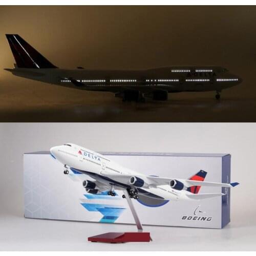 1/150 Scale 47cm Airplane Boeing 747 B747 Aircraft DELTA Airline Model W Light and Wheel Diecast Resin Plane For Collection