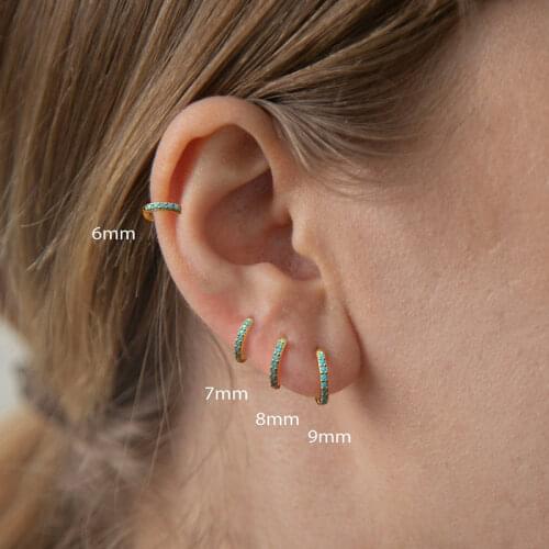 925 Silver Ear Buckle Lovely Round Huggies Small Hoop Earrings for Women Gold Color Turquoise Earrings Fashion Jewelry Gift