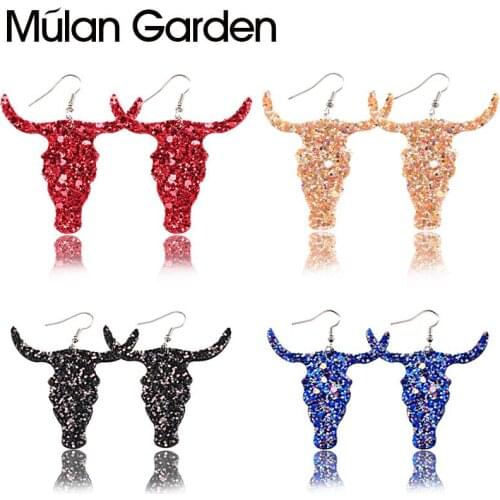 M&G Glitter Bull Head Earrings Christmas Gift Red Black Faux Leather Earrings Fashion Jewelry Women Accessories Hot Sale Gift
