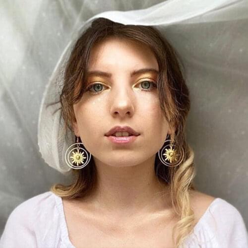 Sun Earrings, Hoop Earrings, Bohemian Style, Celestial Jewelry, Witch, Punk, Sun Goddess, Ladies Fashion Jewelry