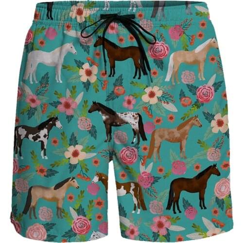 Casual Shorts Cartoon Horse Flowr Holiday Short Pants Breathable Quick Dry Beach Pants Running Sports Shorts Men Board Shorts