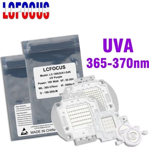 LED Chips 1W 3W 5W 10W 20W 30W 50W 100W 200W 300W 500W UV Purple 365nm COB 45mil Ultraviolet 3 5 10 20 30 50 100 W Light Beads