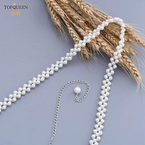 TOPQUEEN Wedding Dress Belts with Pearls Pearl Belts for Women Wedding Accessory Formal Dress Sash Belt Waist Sash Belt Sashes
