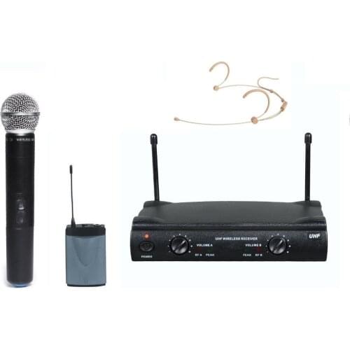 UHF Dual Channel Wireless Cordless Handheld microfono Beige Headset Microphone