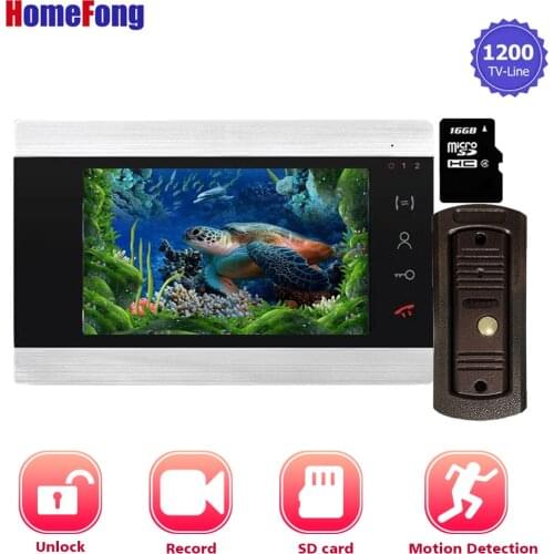Homefong 7 Inch Video Door Phone Doorbell Intercom System Home Intercom Doorbell Camera Unlock Record SD Card Built-in Power