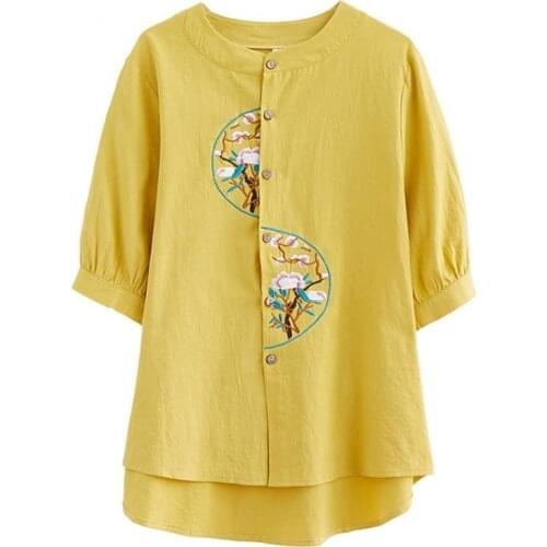 Vintage Cotton Linen Thin Plus Size Printed Hanfu Female Elegant Tops Spring Summer Women Casual Loose Chinese Style Blouse Z063