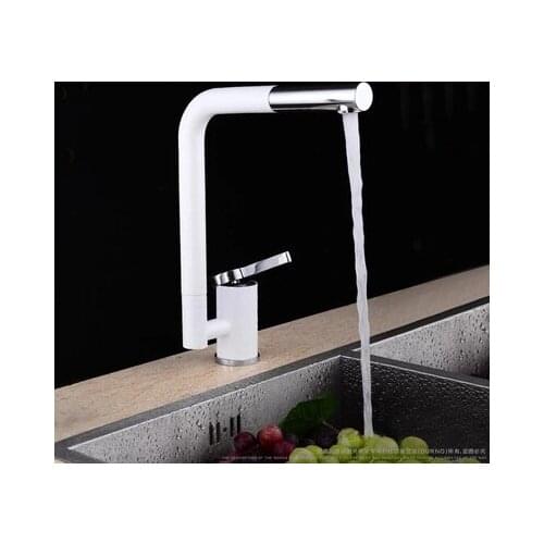 Pull Out Rotary Solid Brass White Baking Chrome finished Kitchen Sink Faucet Hot and Cold Water Mixer Tap Vanity Deck Mount tap