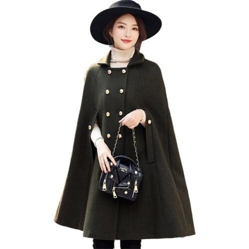 Overcoat Woolen Cloak Jacket Women 2020 New Autumn Winter Plus Size Bat type Cashmere Long Cape Poncho Coat Female Outerwear