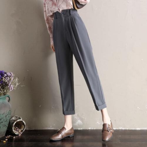 2021 Women Spring Autumn Trousers Suits High Waisted Harem Pants Fashion Office Lady Beige Elegant Casual Famale Stright Pants