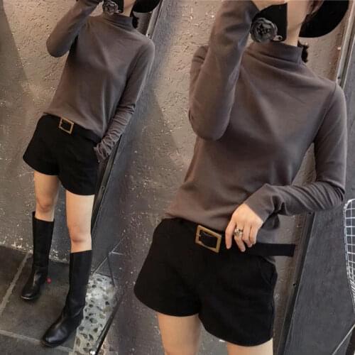 Woman Tshirts Womens Turtleneck Long Sleeve T-shirt Autumn Winter Coat Tops Mujer Camisetas