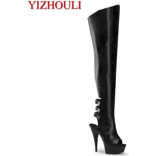 Ultra-high 15 cm high heels and sexy women sexy long boots knee-high boots fashion soft PU leather thigh-high boots