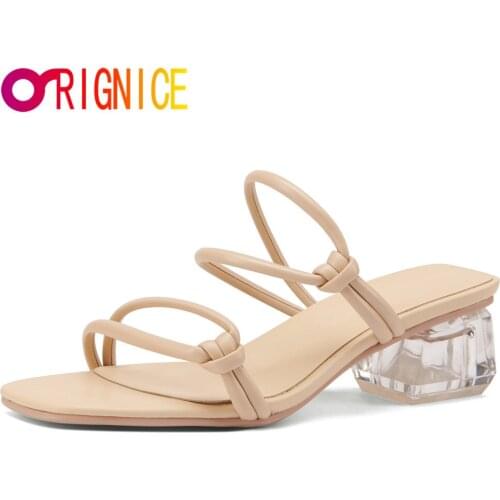 Orignice Simple Transparent High Slippers Women Gladiator Sandals New Summer Square Toe Chic Wedding Dress Shoes Big Size 34-45