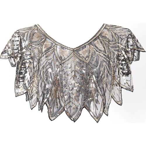 Women Scarves 1920s Flapper Embroidery Fringe Shawl Cover Up Gatsby Party Beaded Sequin Cape Vintage Mesh Scarf Wraps for