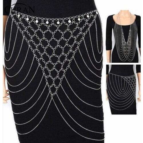 Chran Sexy Harness Body Belly Waist Chain Top Necklace Bikini Beach Halter Slave Necklace Fashion Gold Silver Jewelry BDC452