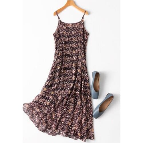 Womens 100% Pure Silk Luxury Elegant Fashion ajustable straps chemise camisole Long Dress Flowers Slip Dress Braces Skirt L1045