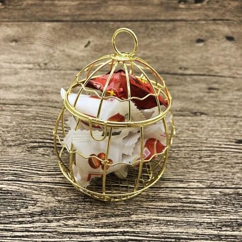 10pc Creative Birdcage Shape Golden Candy Box Hollow Metal Sweet Gift Boxes Christmas Wedding Decoration Birthday Party Supplies