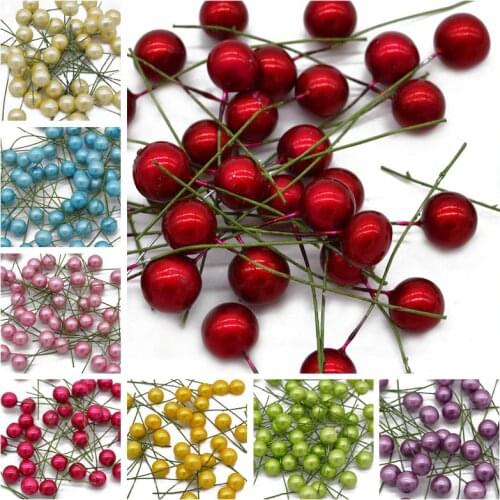 100Pcs Mini Stamen Flower Small Berries Pearl Beads DIY Craft Gift Box Decoration Christmas Noel Navidad Wedding Party Supplie