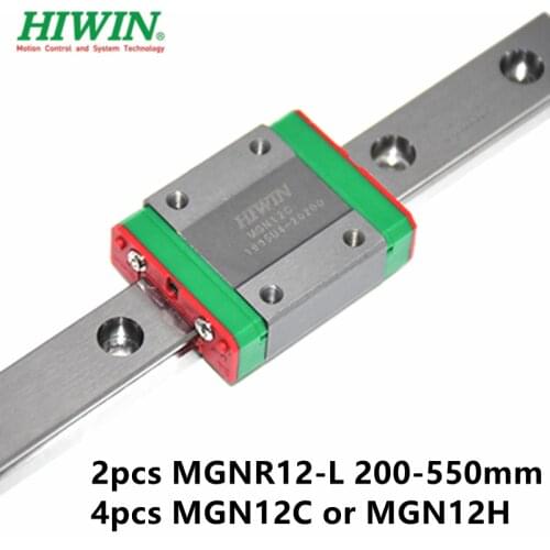 2pcs Original Hiwin rail MGN12 -L 200mm /300mm /330mm/ 400mm / 500mm / 550mm + 4pcs MGN12C or MGN12H blocks