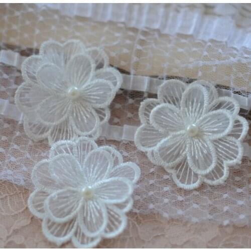 20 Pcs Flower Sewing Lace With Pearl DIY Wedding Handmade Craft Garment Accessories 5.1cm Beautiful Venice Bead Lace Applique