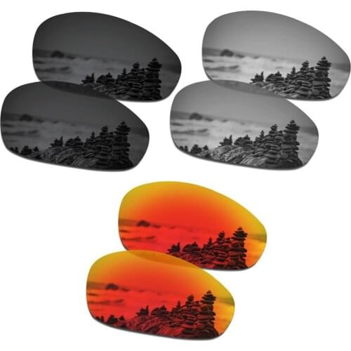 SmartVLT 3 Pairs Polarized Sunglasses Replacement Lenses for Oakley Juliet Stealth Black and Silver Titanium and Fire Red