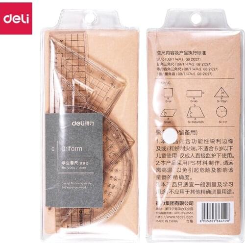 4pcs / set of Deli 72004 wave multifunctional drawing combination ruler + triangle plate + protractor, student office supplies