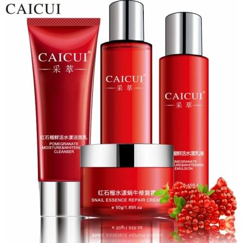 Red Pomegranate Snail Face Care Set With 4Pcs Cleanser Toner Emulsion Snail Cream Whitening Moisturizing Anti-wrinkle Skin Care
