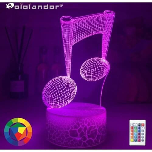 Acrylic 3d Illusion Baby Night Light Musical Note Hologram Nightlight Led Touch Sensor Colorful Usb Battery Powered Bedside Lamp