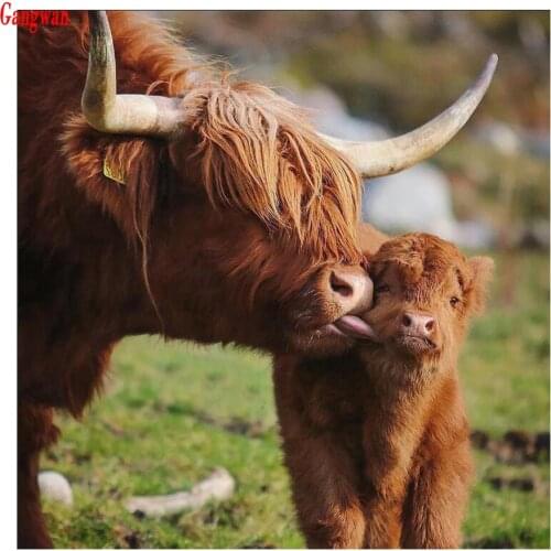 5D cross stitch full square round drill diy diamond painting highland cow family picture of rhinestone embroidery diamond mosaic