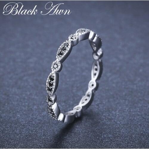 [BLACK AWN] Genuine 100% 925 Sterling Silver Jewelry Engagement Rings for Women Vintage Round Finger Ring Girls Gift G013