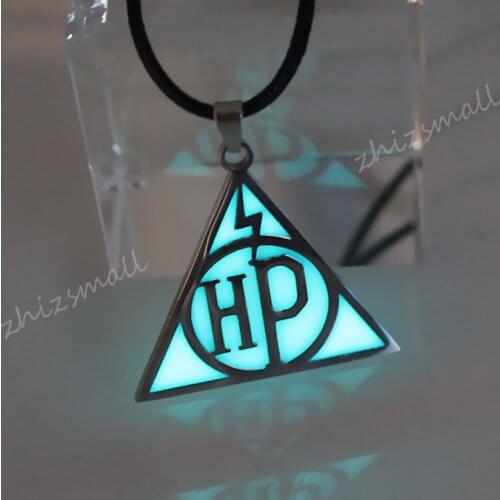 HP Stainless steel Deathly Hallows Necklace GLOW in the DARK HOGWARTS School Pendants Necklaces women girls boys gift chain