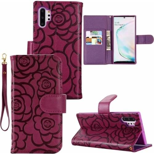 Fashion Embossed Camellia Flower Card Slot Flip Wallet Leather Case Cover For Samsung Galaxy Note 10 9 8 S20 Ultra S10E/9/8 Plus