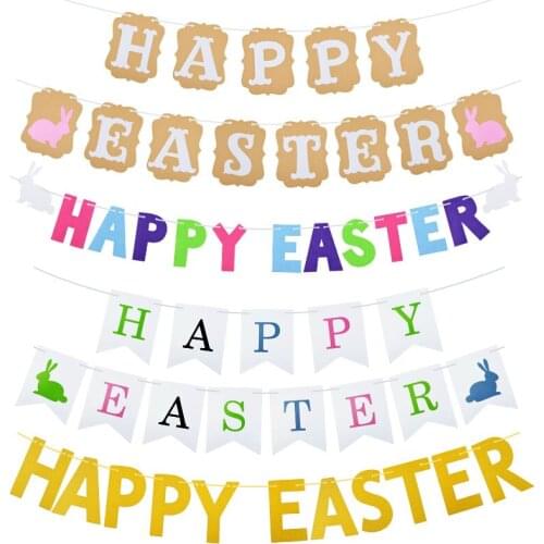 Multiple Styles Happy Easter Decor Banner Cute Easter Bunny Egg Paper Garland For Home Hanging Bunting Easter Day Party Supplies