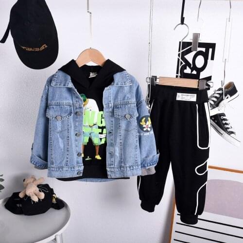 Toddler Kids Baby Boys Girls Clothes Spring Autumn Boys Denim Coat + Hoodie + Pants Cotton Childrens Tracksuits Boy Sports Suit