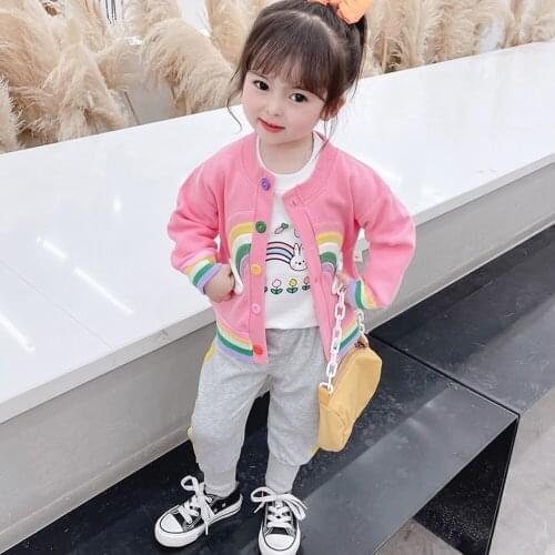 Children Three Pieces Set Unisex Kids Coats and Long Pants with Shirt Fashion 2021 Autumn Baby Girl Rainbow Print 3PCS Outfits