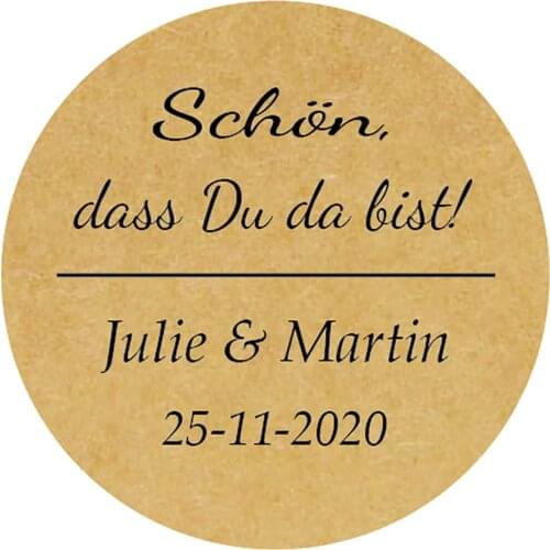 DouxArt 100 Pieces Custom Personalized, Wedding Stickers - Schon dass du da bist, 40mm Wedding Communion Gift Box Labels P070
