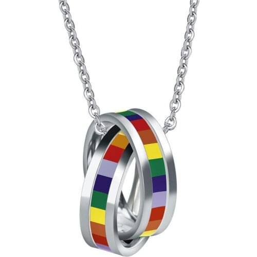 Duoying Rainbow Ring Necklace Rainbow Pendant Necklace LGBT Necklaces Lesbian & Gay Rings Pendant Necklaces Lovers Dropshipping