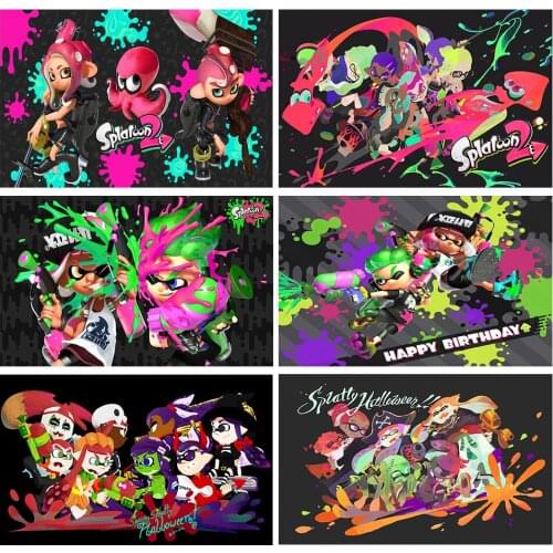 GFUITRR Splatoons Photo Backgrounds Happy Birthday Halloween Photography Backdrops Colourful Graffiti Decor Poster Photo Studio