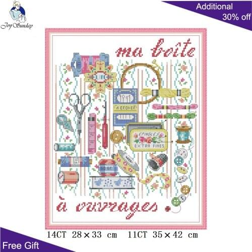 Joy Sunday Sewing Set J526 Counted and Stamped Home Decor Thread Scissors Needle Buttons Embroidery DIY Cross Stitch kits