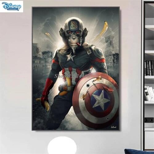 Canvas Painting Animal Monkey Marvel Captain America Classic Poster Print Movie Superhero Wall Art Picture Kid Living Room Decor