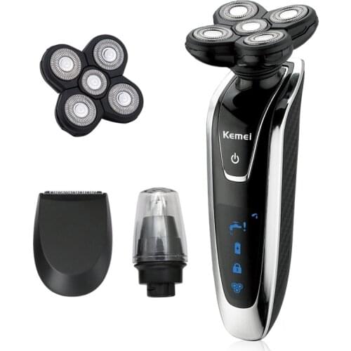 Kemei Electric Shaver Razor Men Shaving Machine Rechargeable Floating Beard Shaver 5D Nose Hair Trimmer Washable Face Care